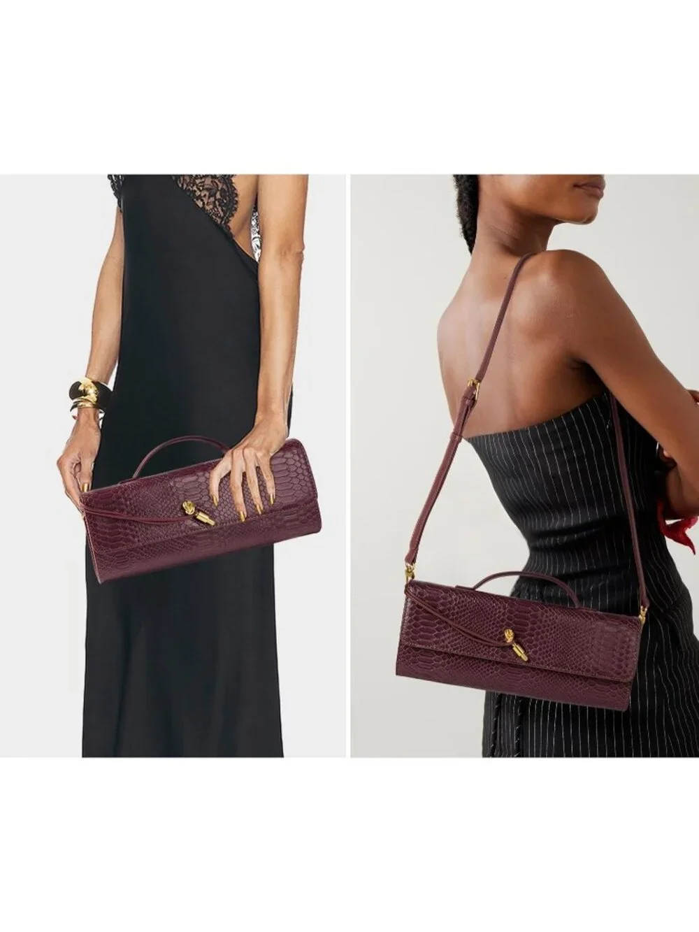 Women Wine Croco Leather Suede Woven Clutch Purse For Evening Crossbody Bag